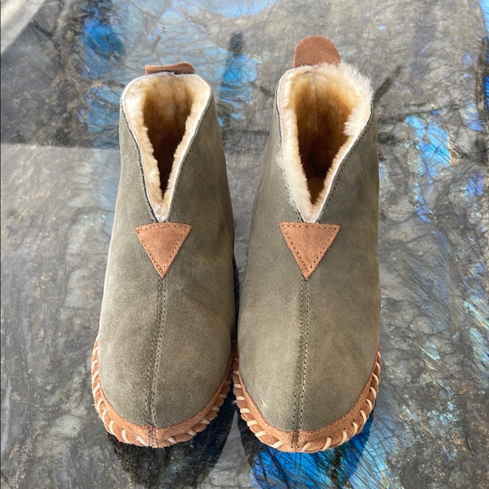 Olive Suede Ankle Boots with Shearling